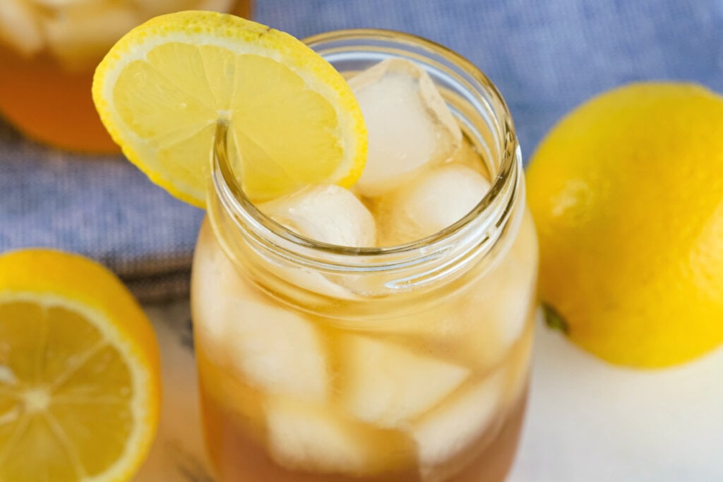 looking into a glass of arnold palmer cocktail