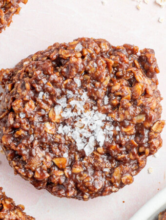 lookinb down onto a salted almond butter no bake cookie