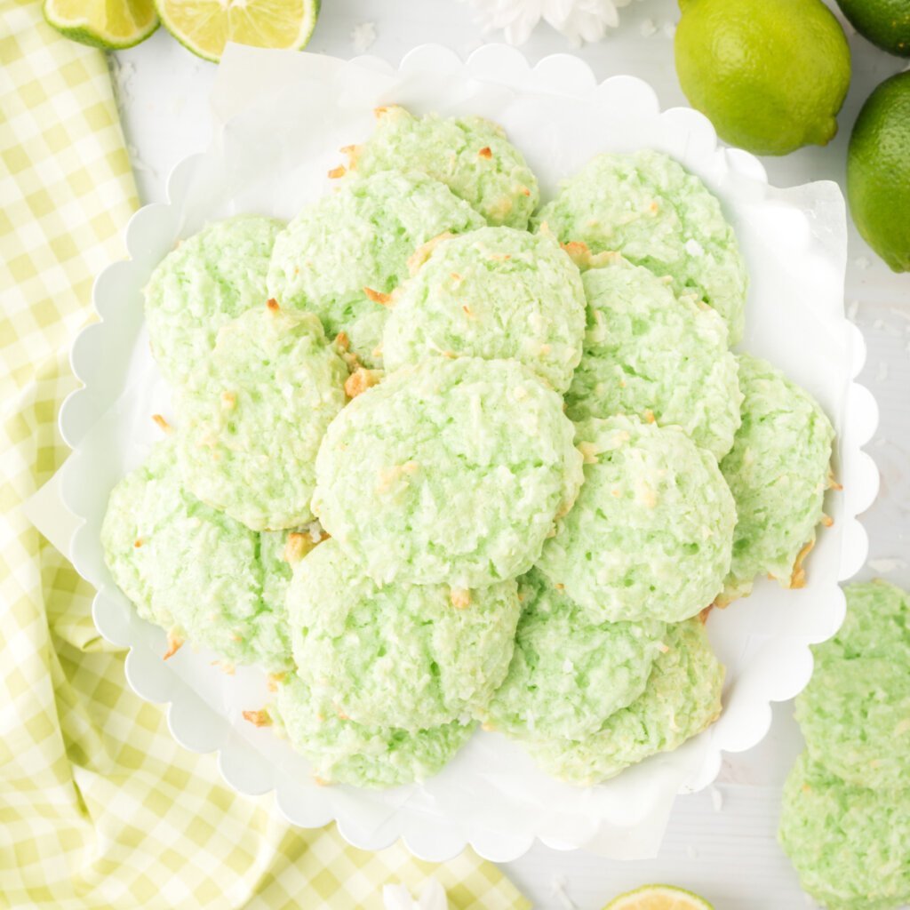 sherbet coconut cookies stacked on plate