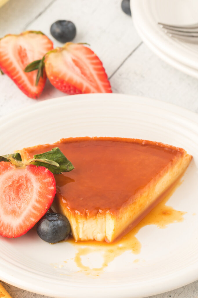 spanish flan on white plate