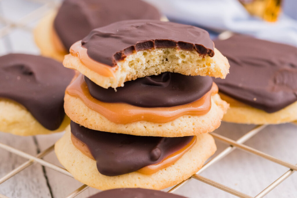 three stacked twix cookies