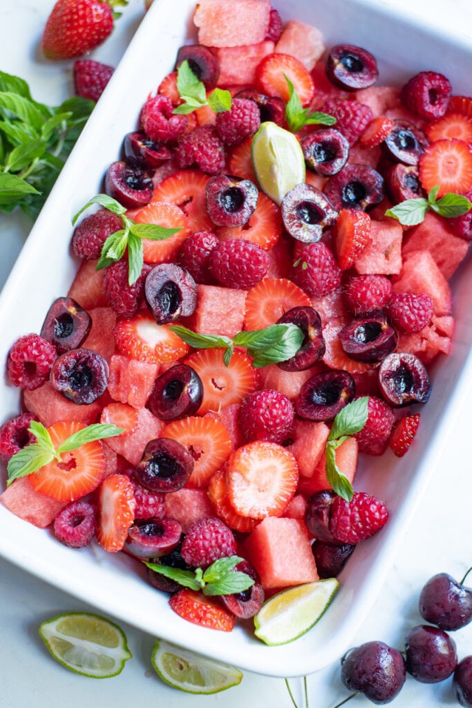 watermelon fruit salad in white dish