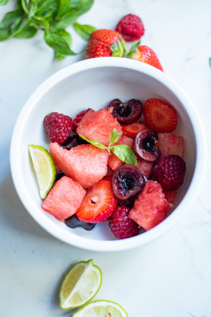 watermelon berry fruit salad in bowl