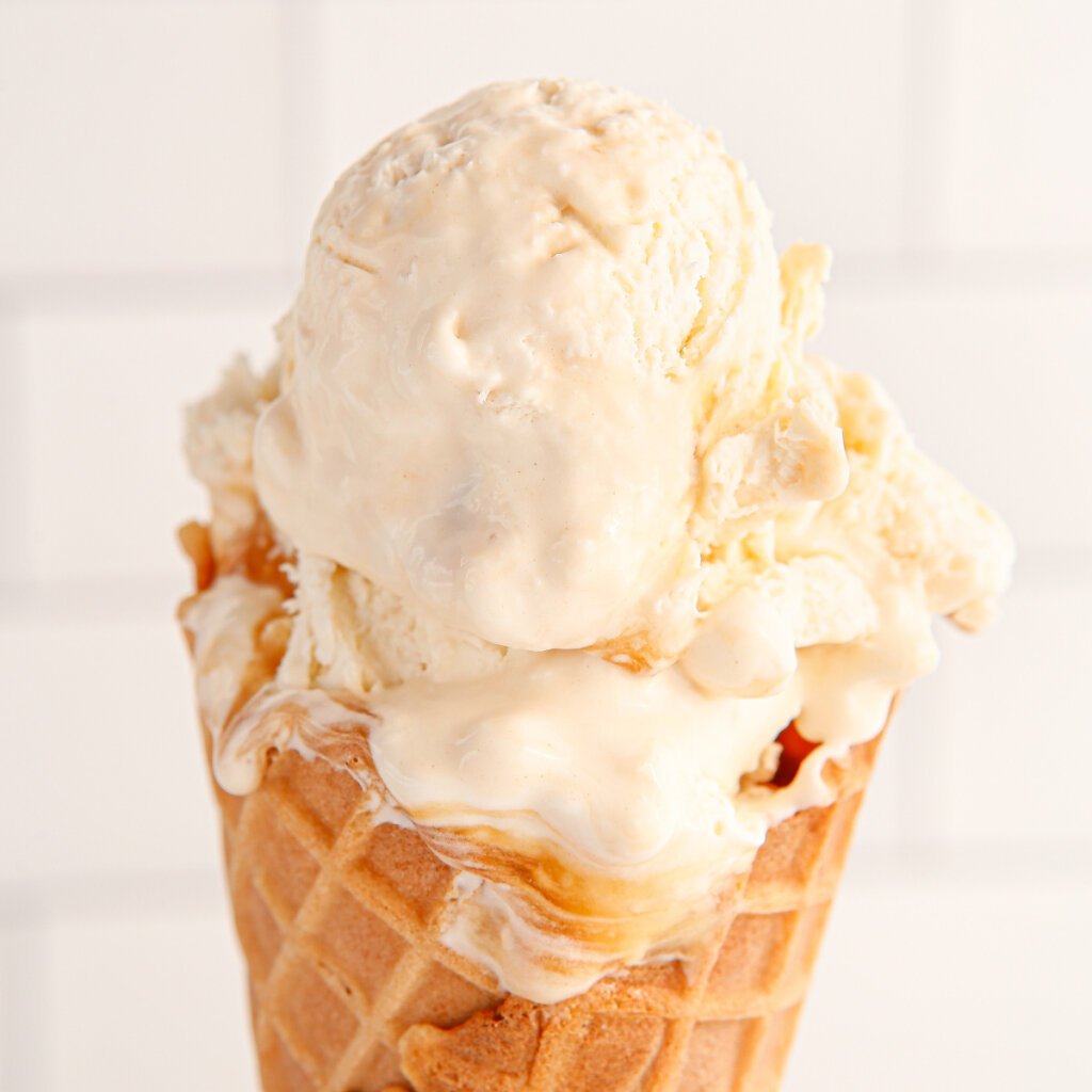 scoop of salted caramel ice cream in cone