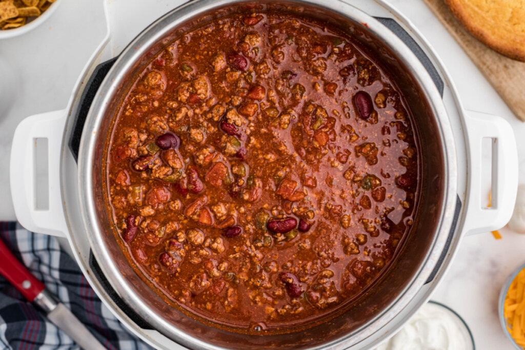 chili cooking in an instant pot