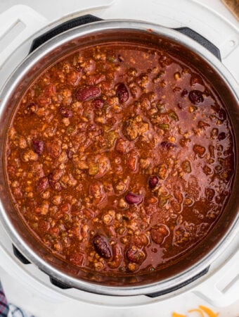 looking down into a pot of Instant Pot chili