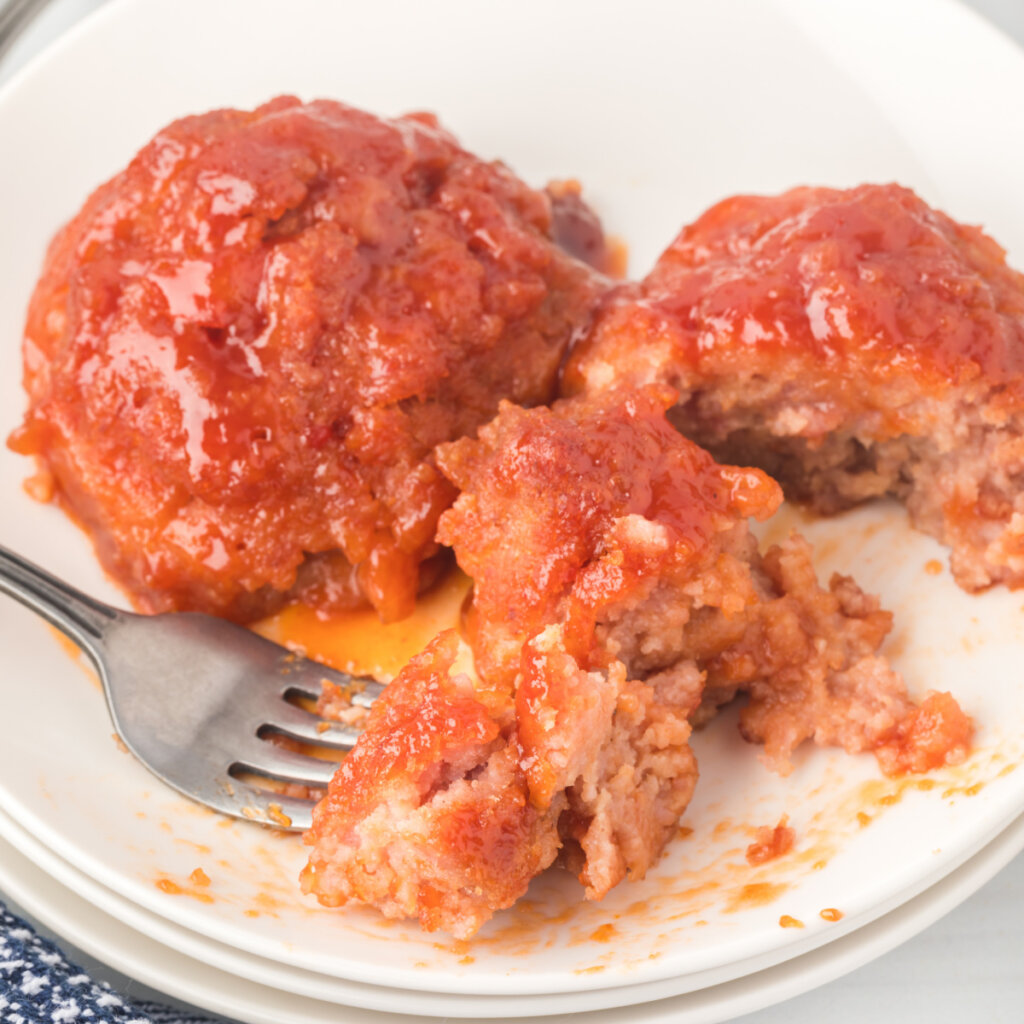 closeup of ham balls on plate