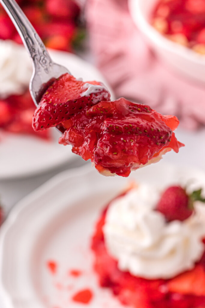 bite of strawberry pie on fork