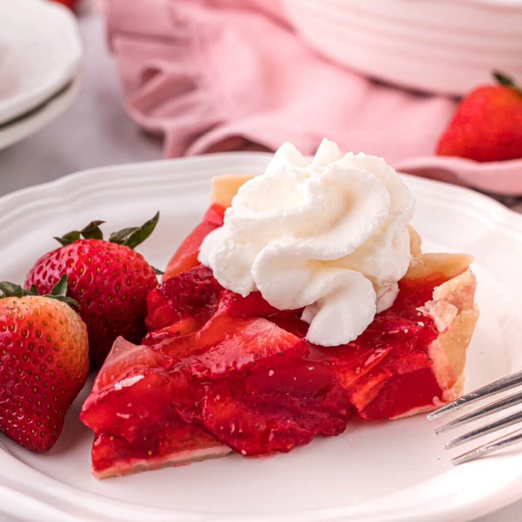 slice of strawberry pie on plate