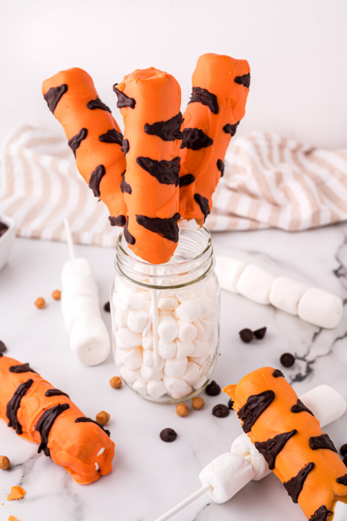 tigger tails in glass jar