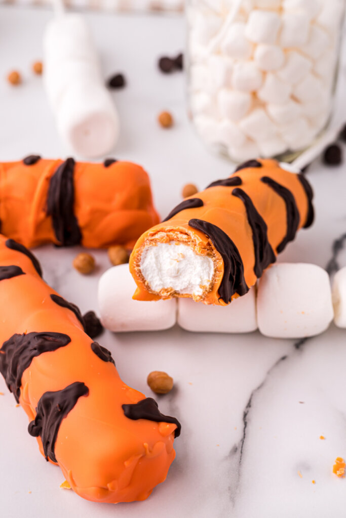 three tigger tails with one showing the marshmallows inside