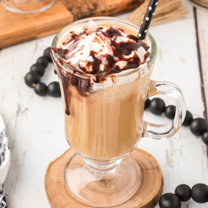 best iced coffee topped with whipped cream and chocolate
