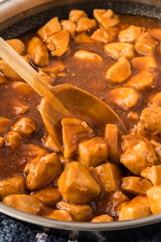 bourbon chicken in skillet