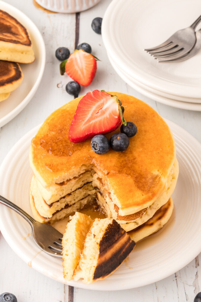 pancakes with bite on fork