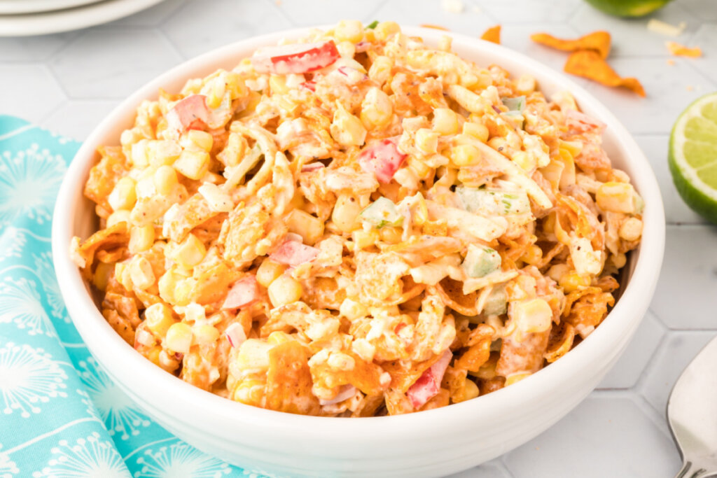 fritos corn salad in white bowl