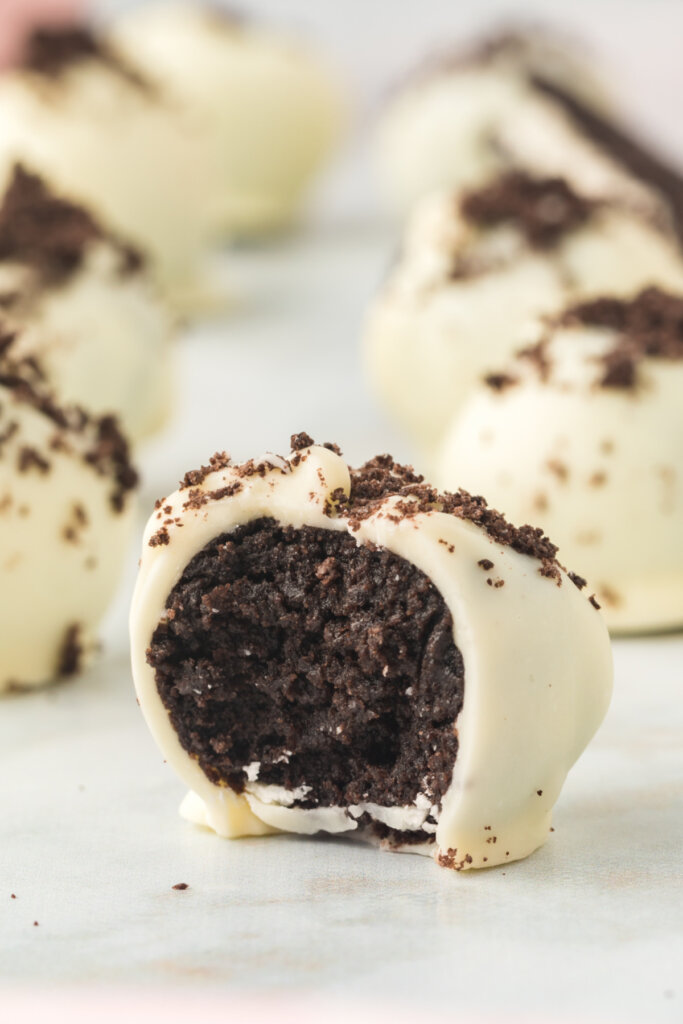 closeup of oreo truffle showing the inside