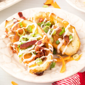 two potato skins on plate