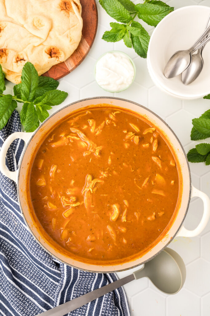 pot of indian spiced chicken potato stew