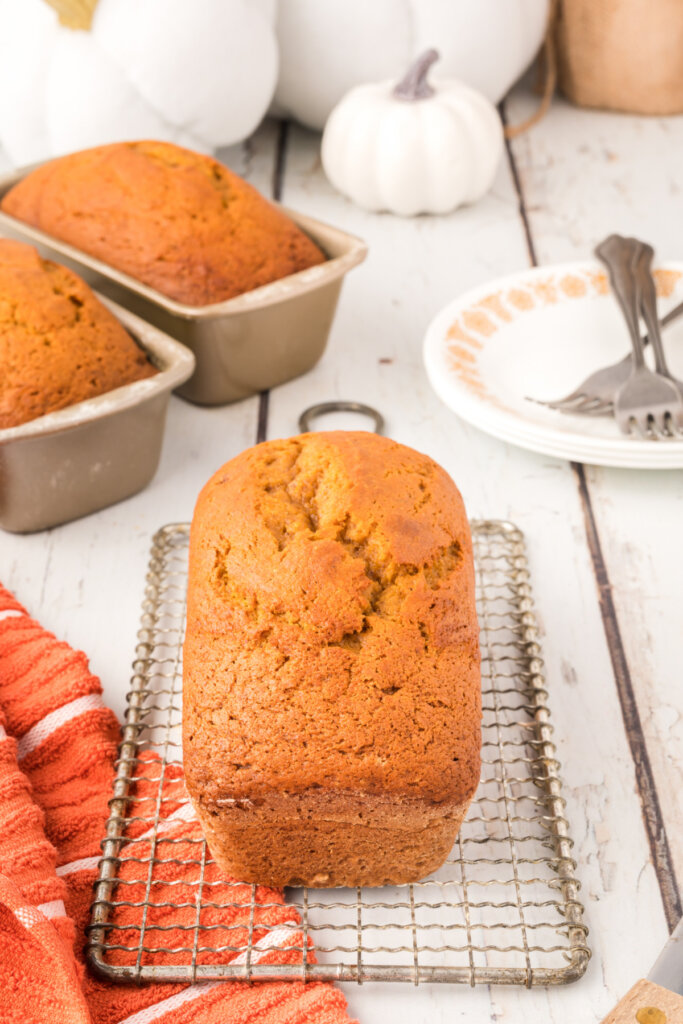 pumpkin bread loaf on cooling rack