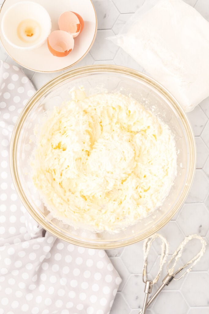Cream cheese, butter, and egg beaten together into a smooth mixture