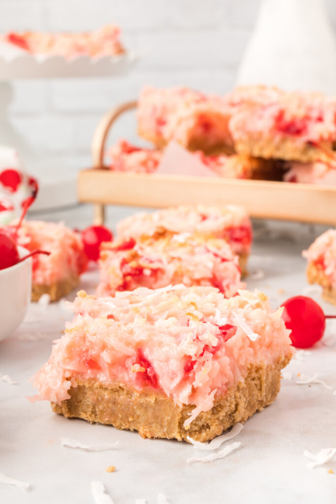 closeup of cherry coconut bar