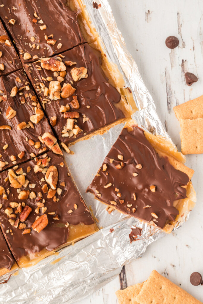 one piece of toffee broken off the slab