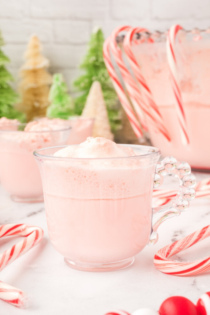 glass filled with peppermint eggnog punch