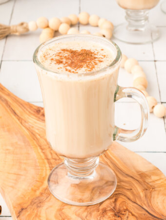 single serving of hot buttered rum in clear glass