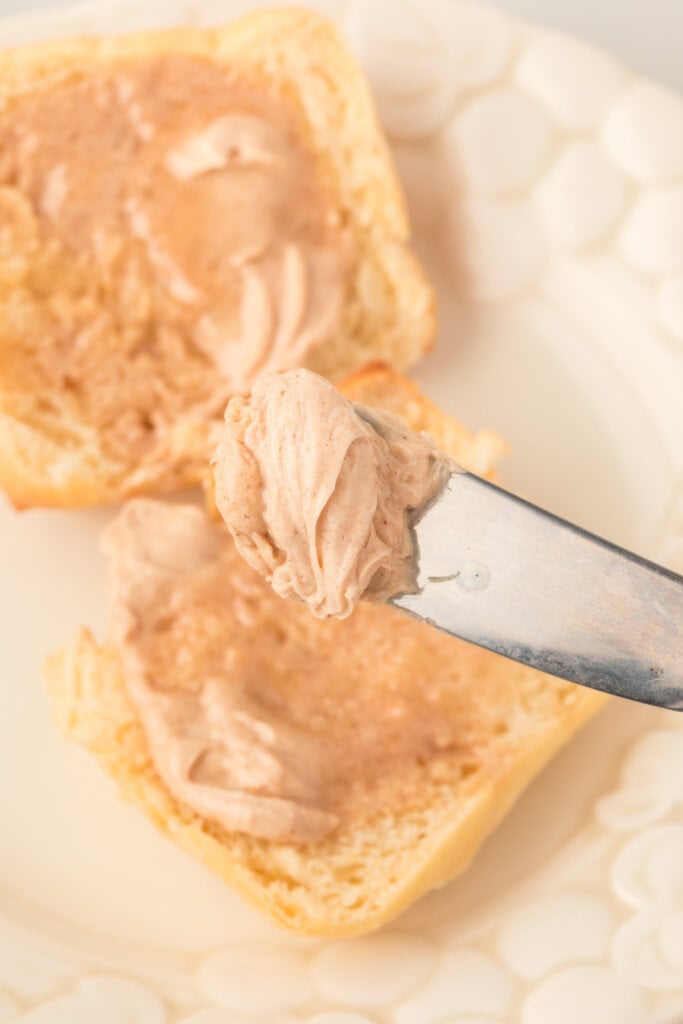 closeup of cinnamon butter on knife