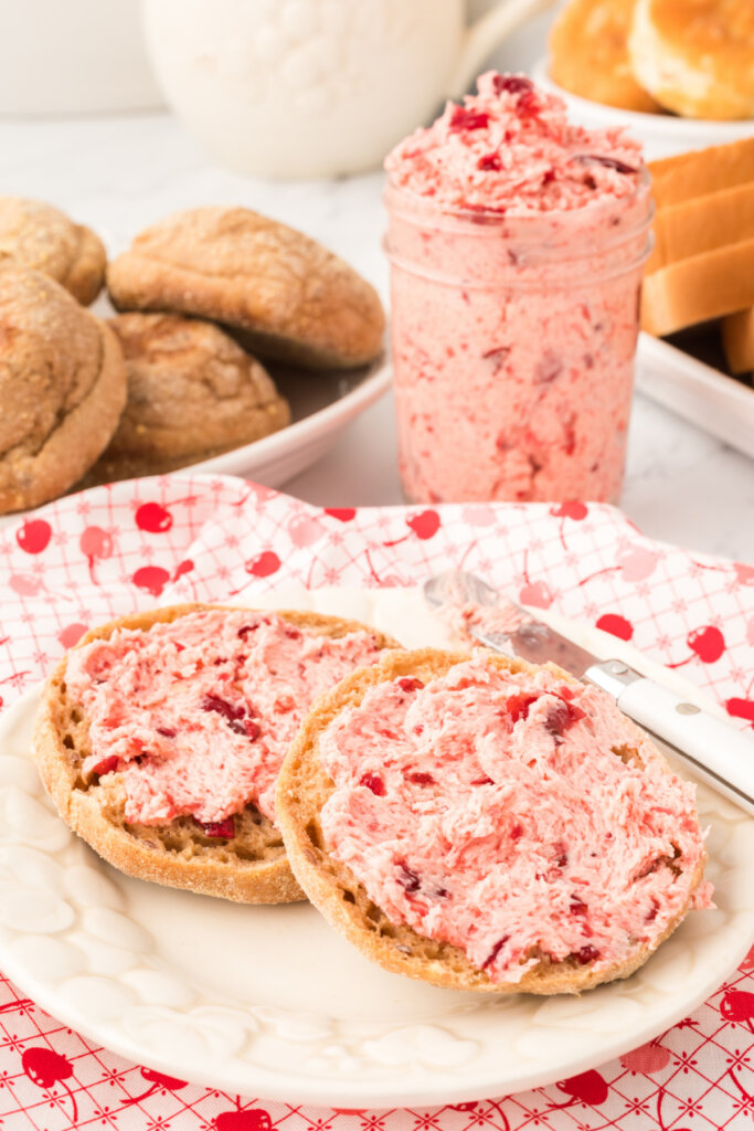 toasted english muffin with whipped cranberry butter