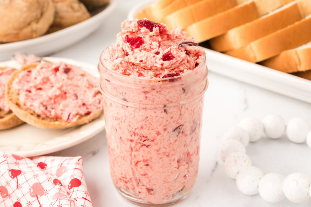 finished whipped cranberry butter in jar