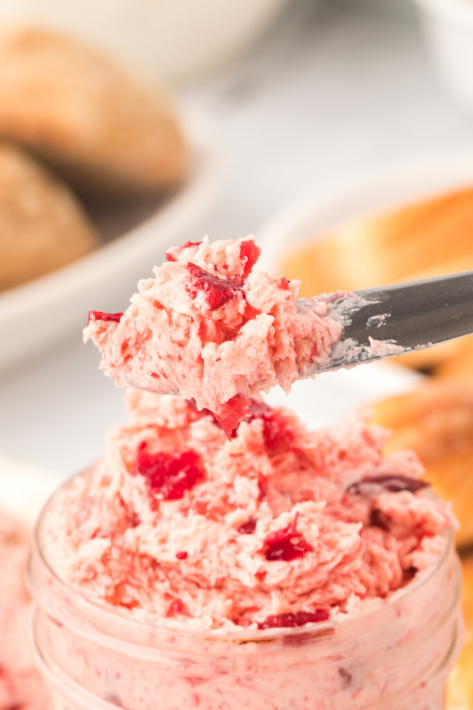 cranberry butter on knife