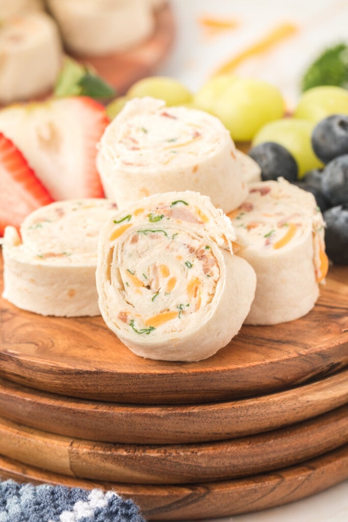 chicken baocn ranch pinwheels on wooden plates