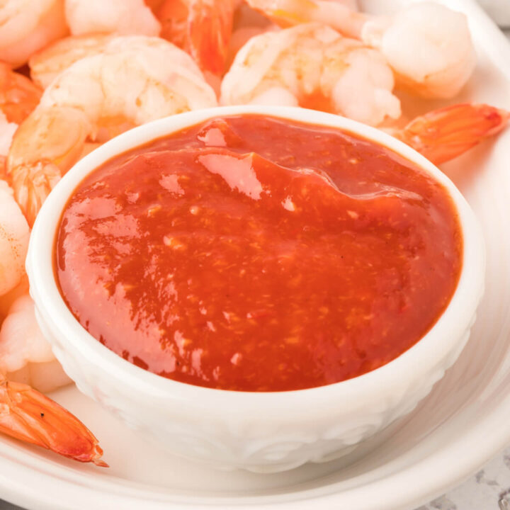 homemase shrimp cocktail sauce in white bowl