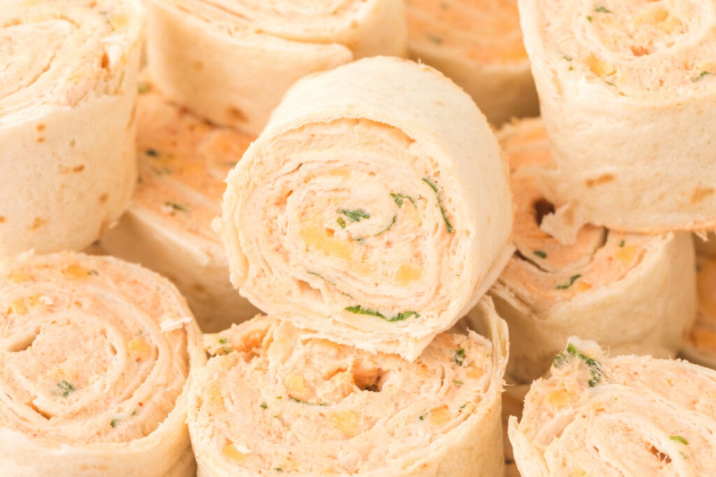 taco pinwheels stacked ready to serve