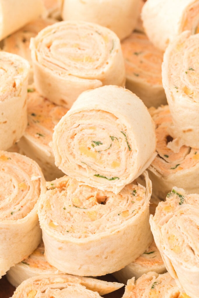 closeup of chicken taco pinwheels