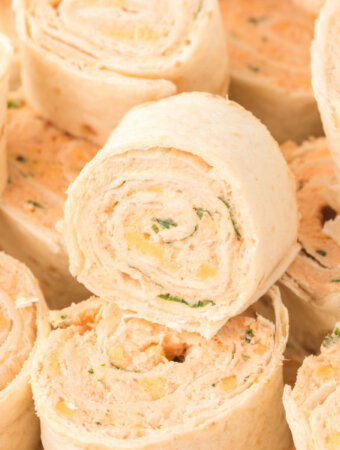 taco pinwheels stacked ready to serve