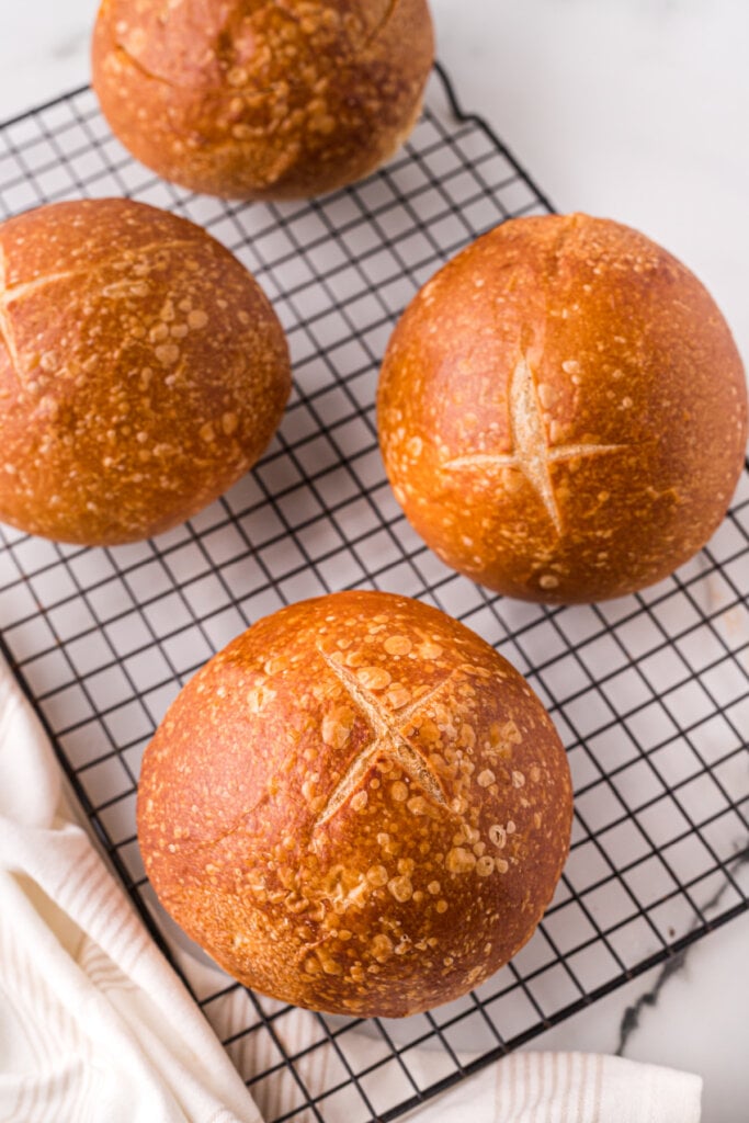 bread bowls on cooling rack