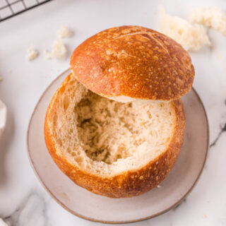 bread bowl cut open to show inside