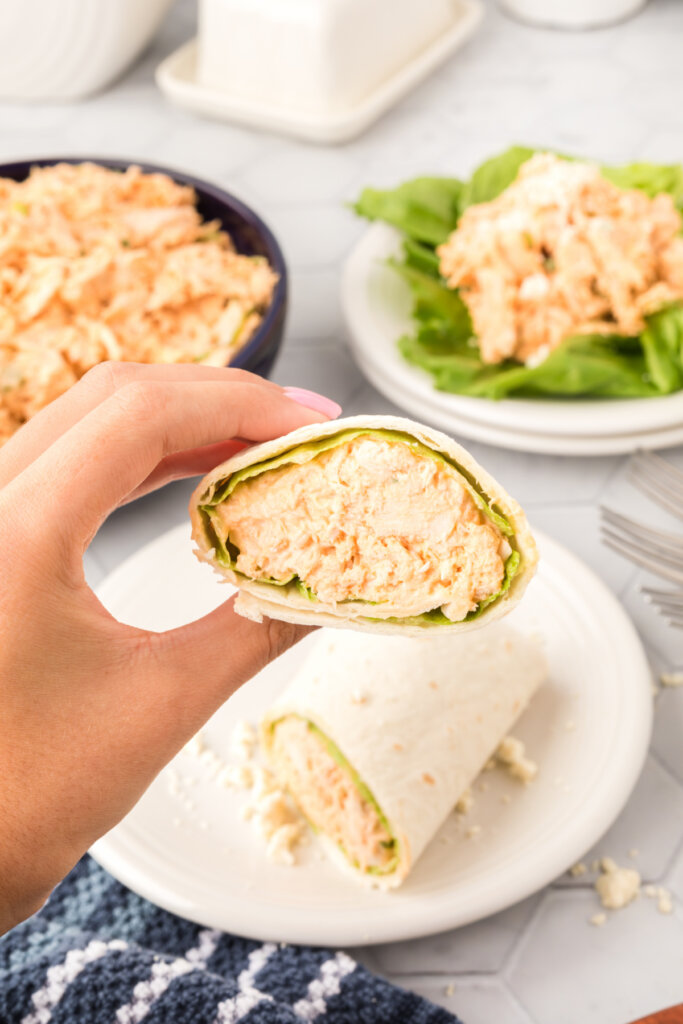 buffalo chicken salad in tortilla wrap