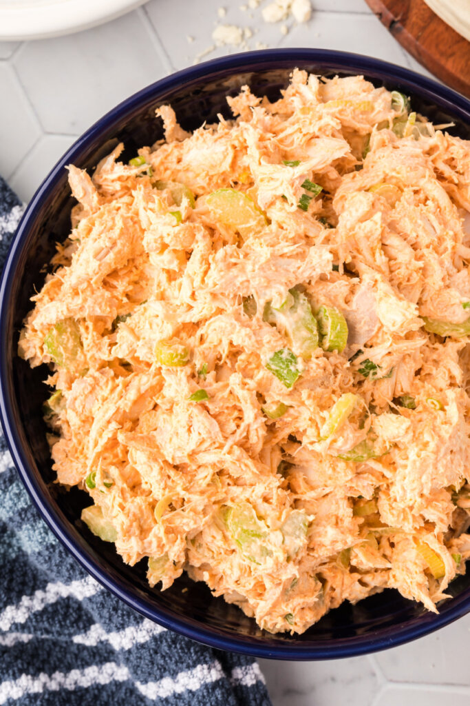 closeup buffalo chicken salad in bowl