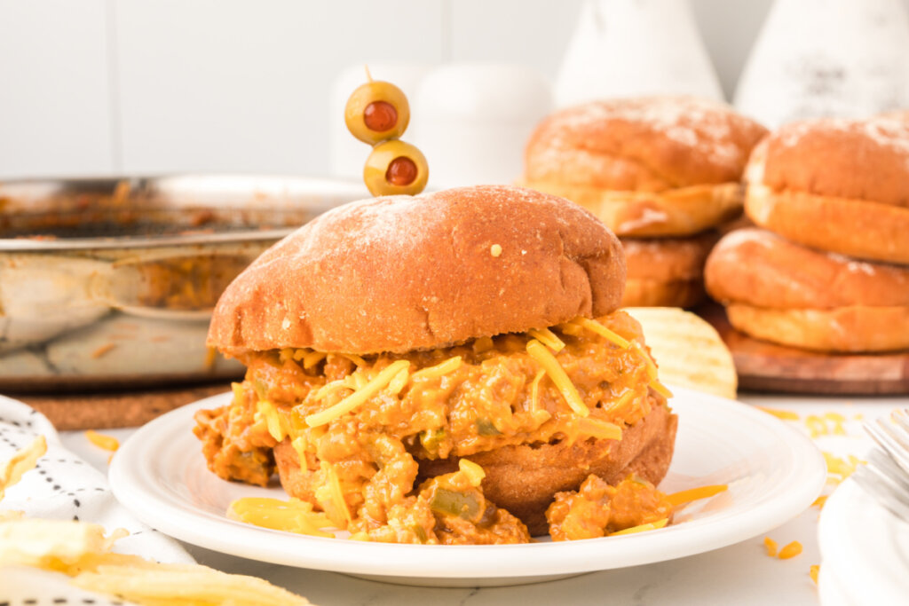 cheese sloppy joes sandwich on plate