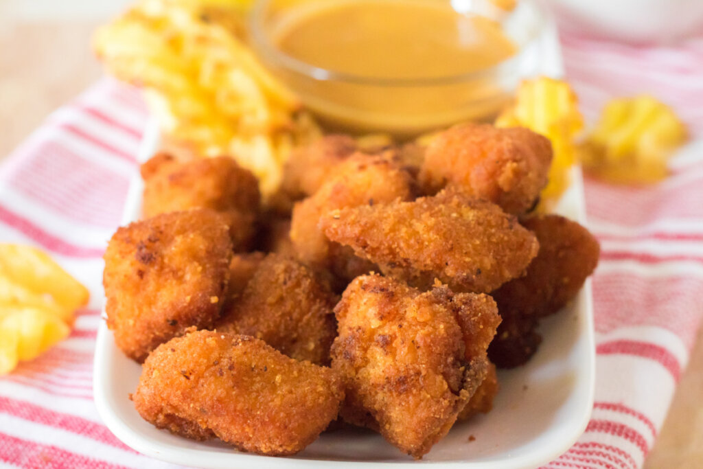 chick-fil-a nuggets on white plate