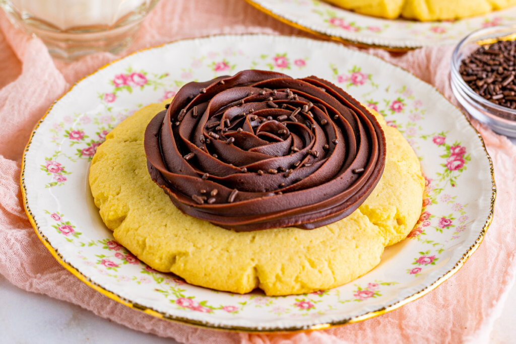 crumbl chocolate cupcake cookie on plate