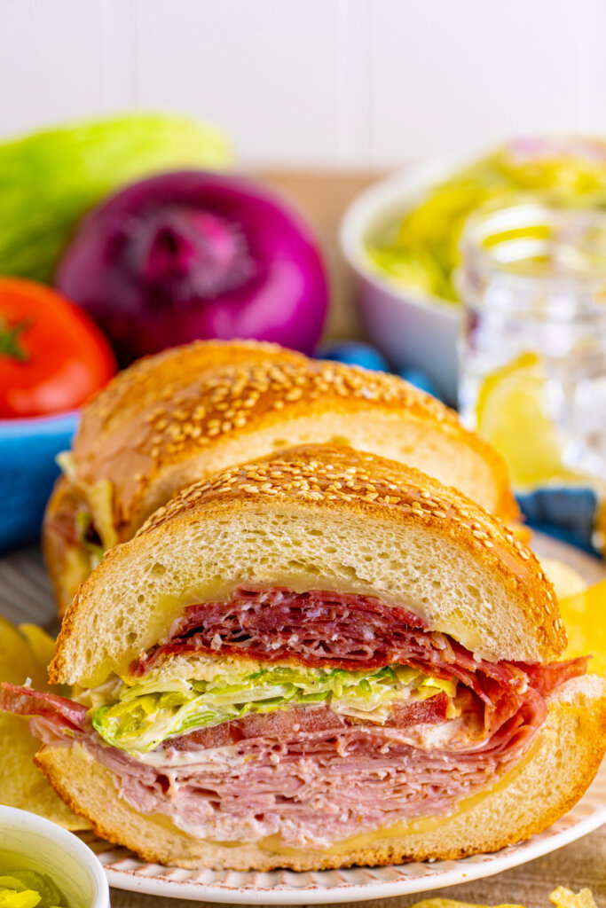 italian grinder salad subs on plate
