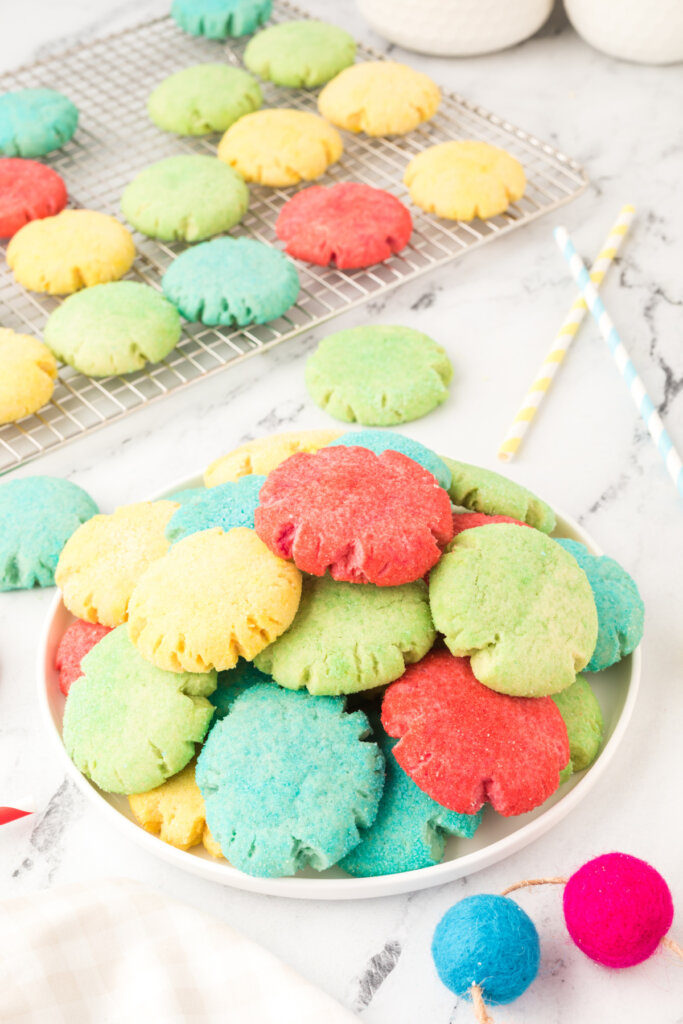 plateful of colorful cookies