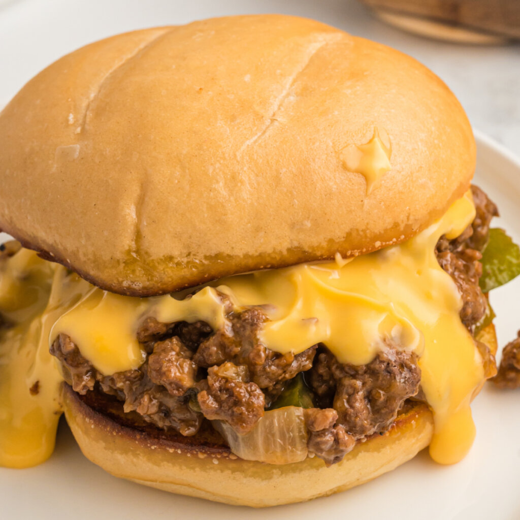 closeup Philly Cheesesteak Sloppy Joe