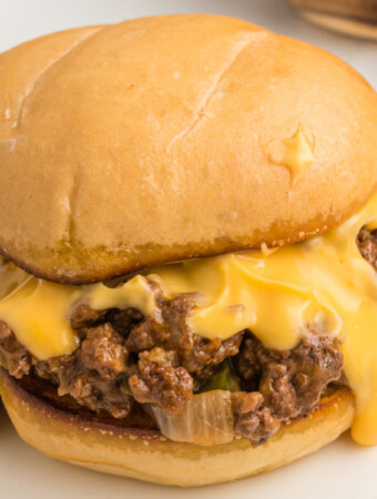 closeup Philly Cheesesteak Sloppy Joe