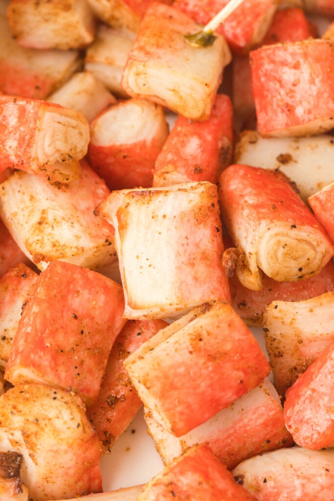 closeup of air fryer crab bites