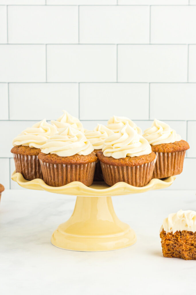 carrot cupcakes on cake stand